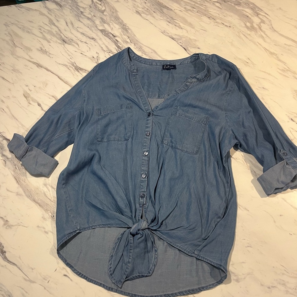 Women's Blue Button-Up Top